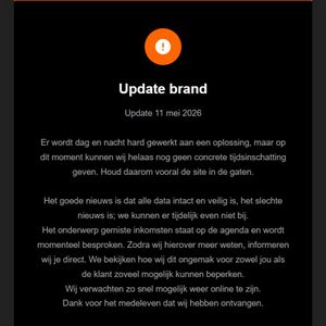 Screenshot van de tweede storingspagina van thuis.nl online.