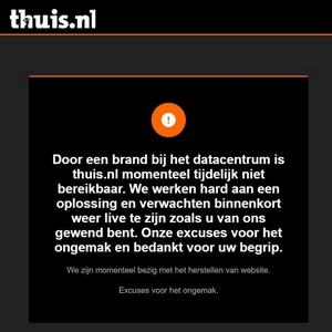 Screenshot van de eerste storingspagina van thuis.nl online.